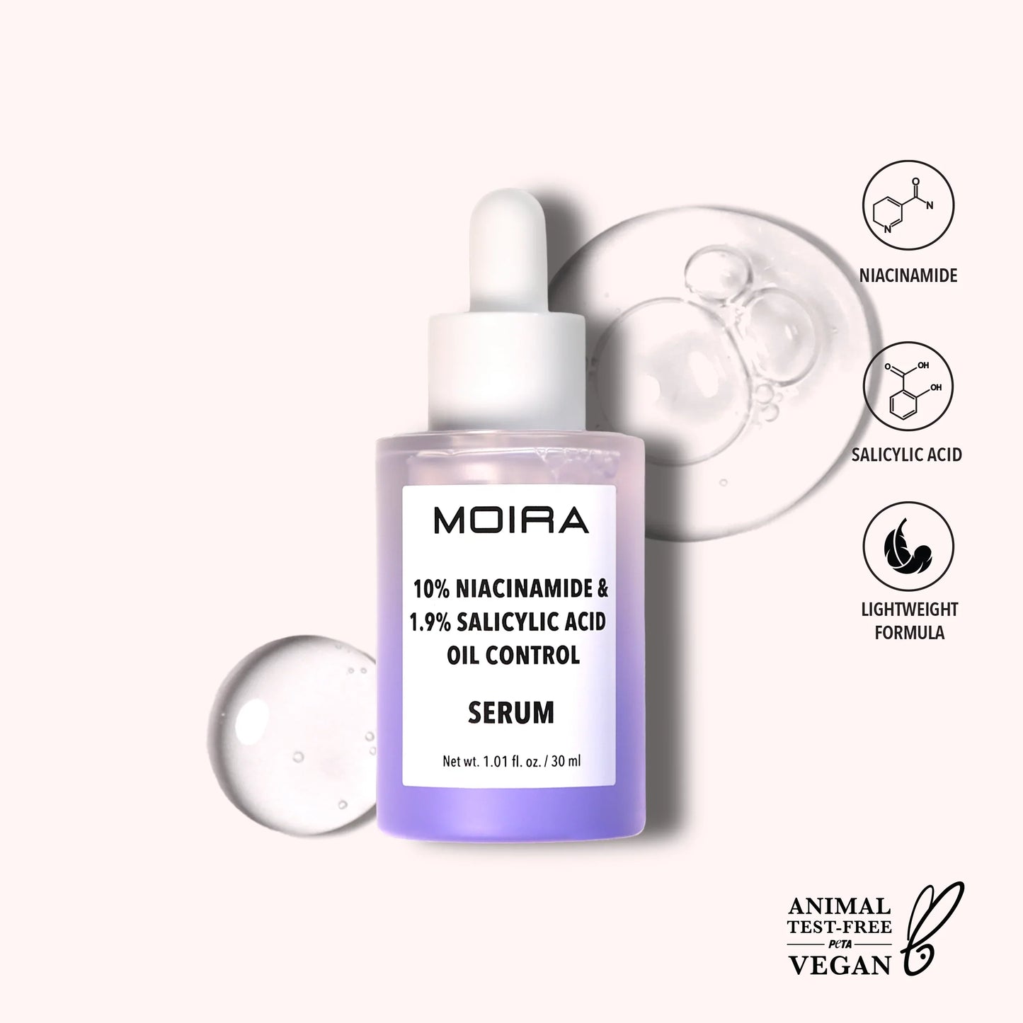Sérum MOIRA - Huile à 10 % de niacinamide et 1,9 % d'acide salicylique