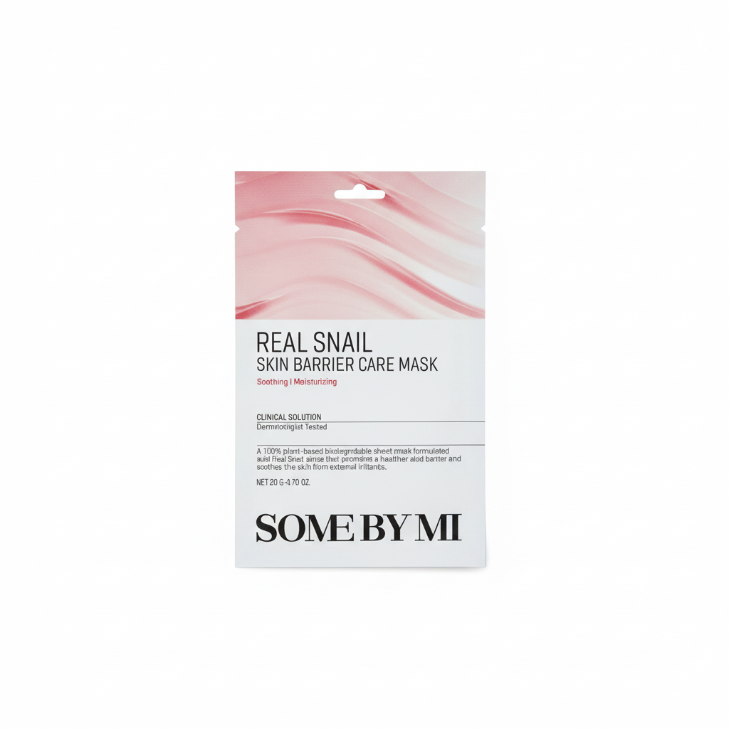 SOME BY MI Real Snail Skin Barrier Care Mask sur fond blanc